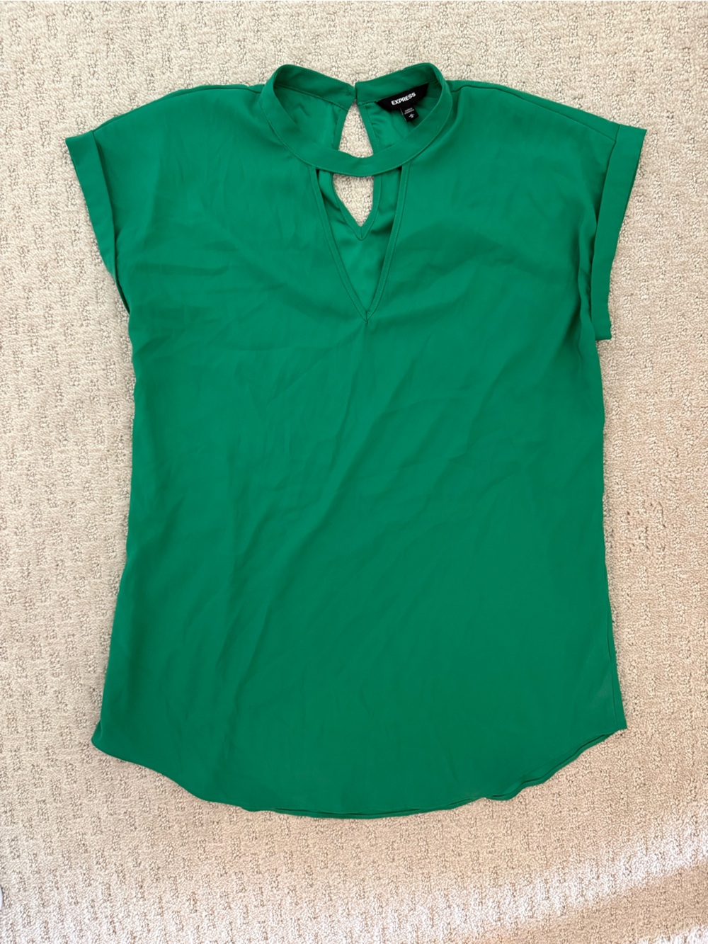 Express Emerald Green Keyhole Cap-Sleeve Blouse